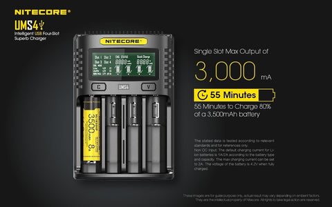 Nitecore Ums4 Intelligent USb Superb Charger Rechargeable Battery Li-Ion/Nimh