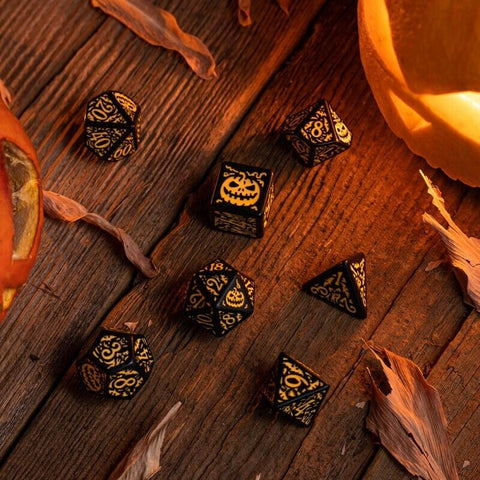 Halloween Pumpkin Dice Set Black Glow In The Dark Role Games Q-Workshop Dnd NEW