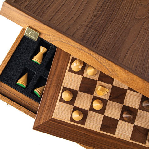 Wooden Chess Set Modern Style Chessmen Walnut Board 40Cm Manopoulos Sw4040K