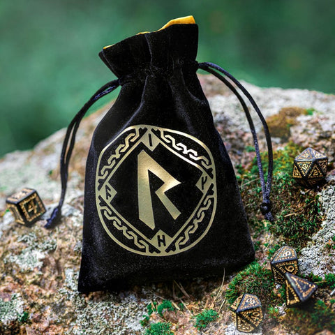 RUNIC DICE BAG VELOUR BLACK GOLD ROLEPLAYING GAMES Q-WORKSHOP RPG DND POUCH NEW