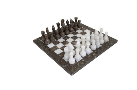 Italfama Handmade Marble Chess Set, Gray & White, 30cm Board, Leather Case
