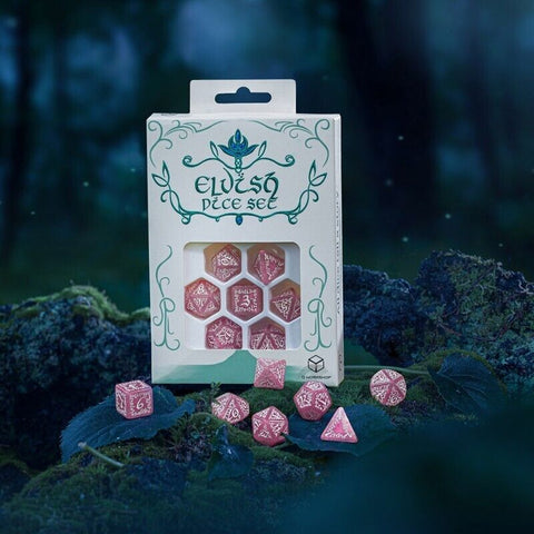 Elvish Shimmering Pink & White Dice Set Magic Role Playing Games Q-Workshop NEW