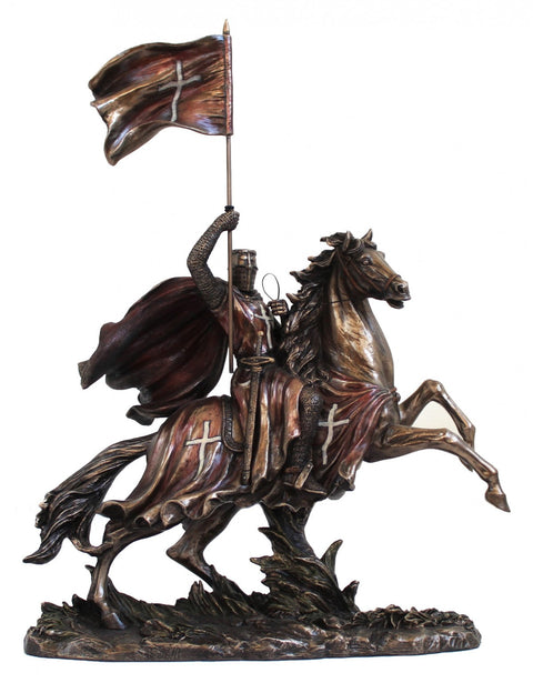 Italfama Bronze Finish Crusader Knight on Horse Statue Resin 30x12x37cm