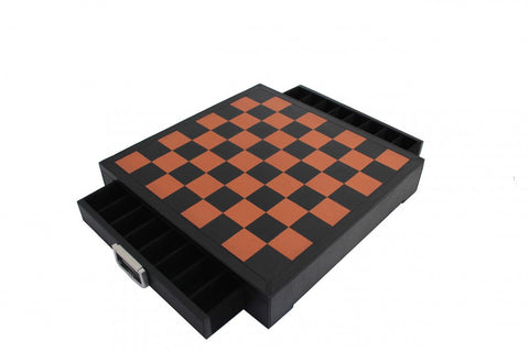 Renaissance Metal Chess Set Gold/Silver, Leather Board with Drawer, Italfama