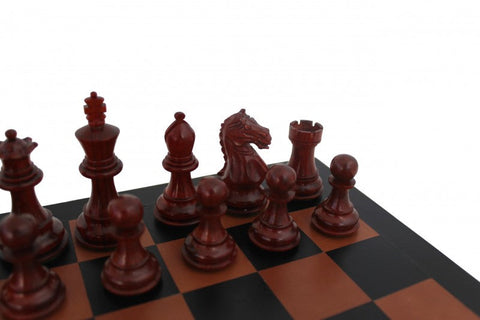Italfama Mahogany Chess Set with Genuine Leather Board, Weighted Pieces, Italy