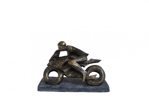 Italfama Bronze Finish Resin Motorcycle Rider Sculpture 25x10x16cm Made in Italy