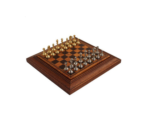 Italfama Gold & Silver Plated Metal Chess Set, Wood Board Drawer, 17x17cm Italy