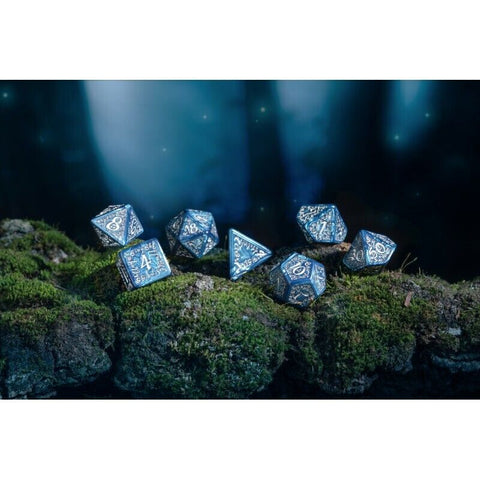 Elvish Cobalt & Silver Dice Set Hobby Magic Role Playing Games Q-Workshop NEW