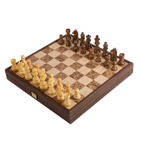 Walnut Burl Chess set 35x35cm with Staunton Chessmen Manopoulos