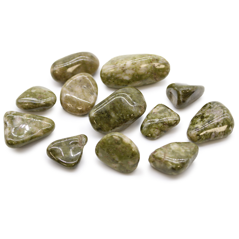 12 Medium African Tumble Stones Epidote Snowflake Gemstones Ancient Wisdom NEW