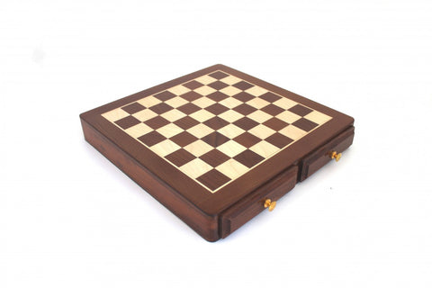 Italfama Mahogany & Maple Handmade Chess Board with Storage Drawers, 38cm, Italy