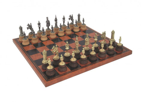 Camelot Metal & Wood Chess Set, Faux Leather Board 40cm, Italfama