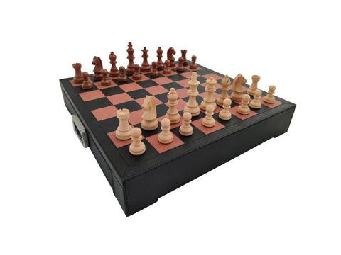 Italfama Luxury Wooden Chess Set, Genuine Leather Board with Drawer, Weighted