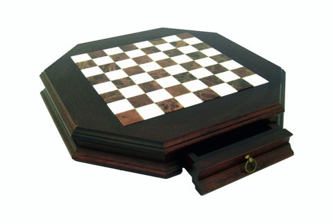 Italfama Octagonal Wood & Marble Chess Board with Drawer, 46cm, 3.7cm Squares
