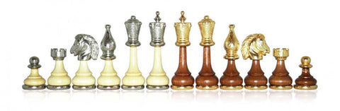 Italfama Metal & Wood Chess Pieces Set, Gold/Silver, 10cm King, Made in Italy
