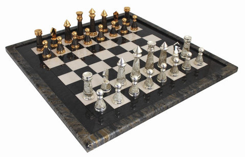 Italfama Handmade Brass & Wood Chess Set, Gold/Silver Plated, 63cm Board, Italy