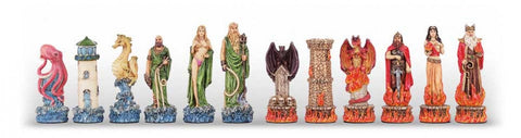Water vs Fire Chess Pieces Set, Hand-Painted Resin, 8cm King, Italfama