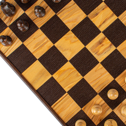 Wooden Chess Set Staunton Chessmen Olive Burl Board 43Cm Manopoulos Skw43B50H