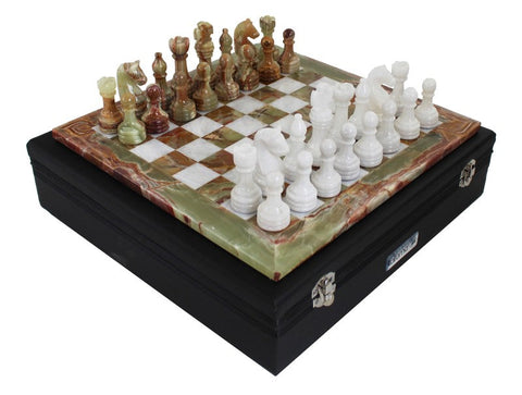 Italfama Marble Onyx Chess Set, Italian Handmade, 40cm Board, Leather Case