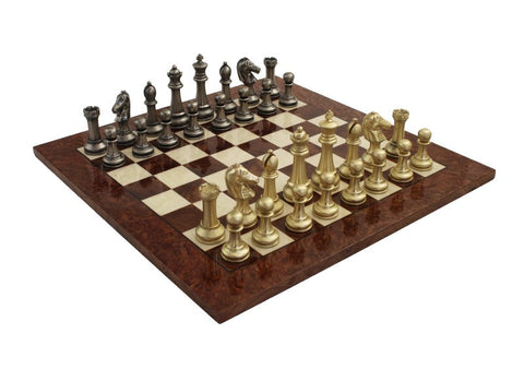 Italfama Metal Chess Set Gold & Silver-Plated, Elm Wood Board 51cm, Handmade