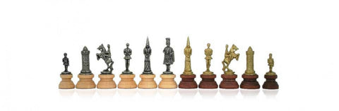 Camelot Metal & Wood Chess Set, Faux Leather Board 40cm, Italfama