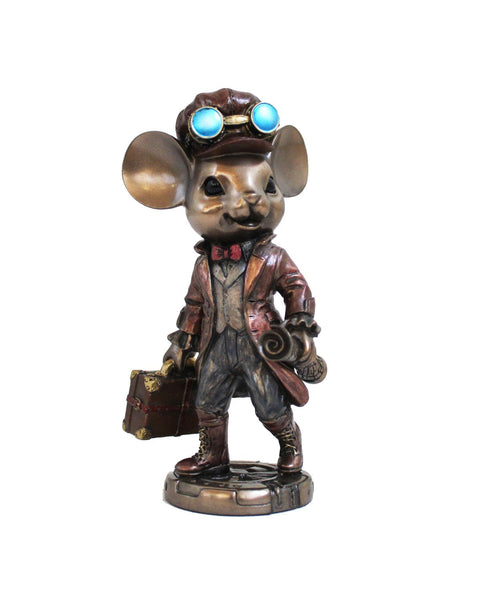 Italfama Steampunk Traveling Mouse Statue, Bronze Resin 14cm, Home Decor Gift