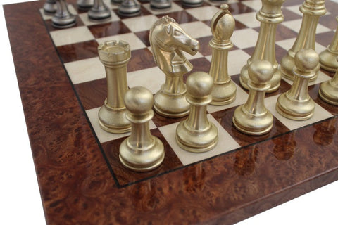 Italfama Metal Chess Set Gold & Silver-Plated, Elm Wood Board 51cm, Handmade