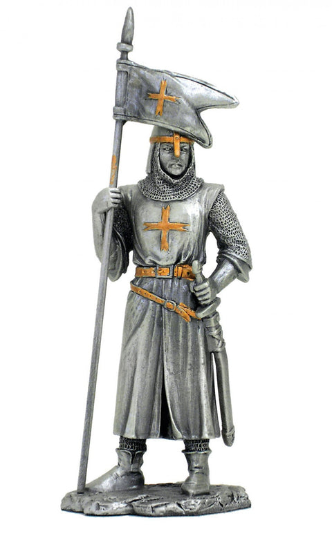 Italfama Teutonic Knight Pewter Figurine with Flag Hand-Painted 13cm Italy