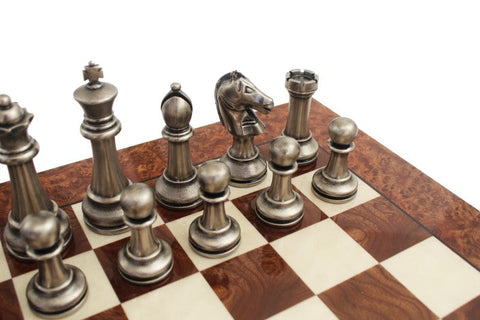 Italfama Metal Chess Set Gold & Silver-Plated, Elm Wood Board 51cm, Handmade