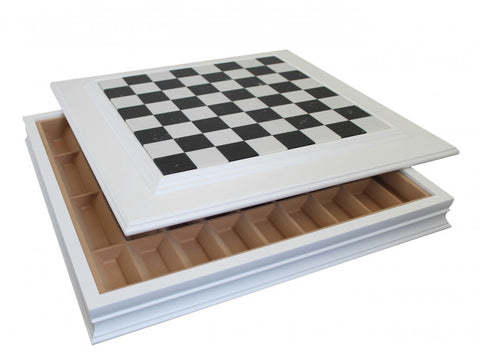 Italfama Italian White Marble-Top Wooden Chess Board with Storage, 50x50 cm