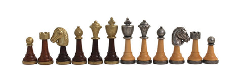 Handmade Chess Set Metal & Wood Pieces, Marble-Top Board w/ Storage, Italfama