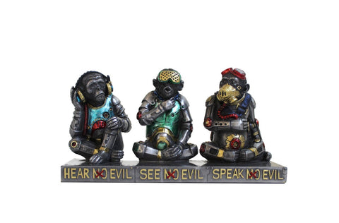Three Wise Monkeys Resin Statue, Hand-Painted Decor, 16x6x8 cm, Made in Italy