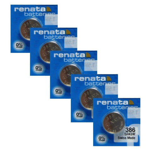 5 Renata 386 Sr43W Cell Batteries Silver Button 1.55V Watch Swiss Made