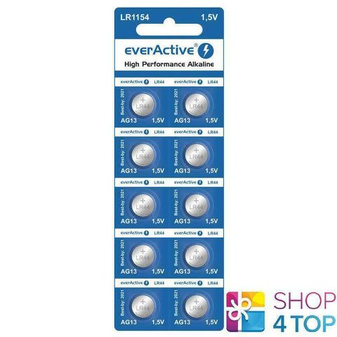 10 Everactive Alkaline Cell Lr44 Lr1154 Batteries G13 1.5V Button Exp 2028 NEW