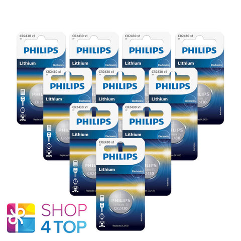 10 Philips Cr2430 Lithium Batteries 3V Cell Coin Button Dl2430 1Bl NEW