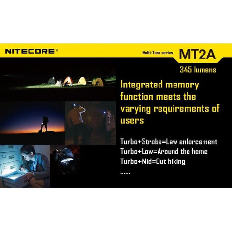 Nitecore Flashlight Mt2A Multi-Task 2 Aa Batteries 345 Lumens Cree Xp-G2 R5 Led