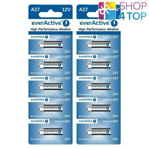 10 Everactive Alkaline Batteries A27 Mn27 27A 12V No Mercury G27A NEW