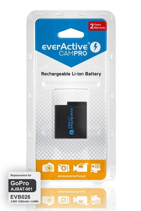 Everactive Campro Gopro Battery Rechargeable Li-Ion 3.85V Ajbat-001 Evb026