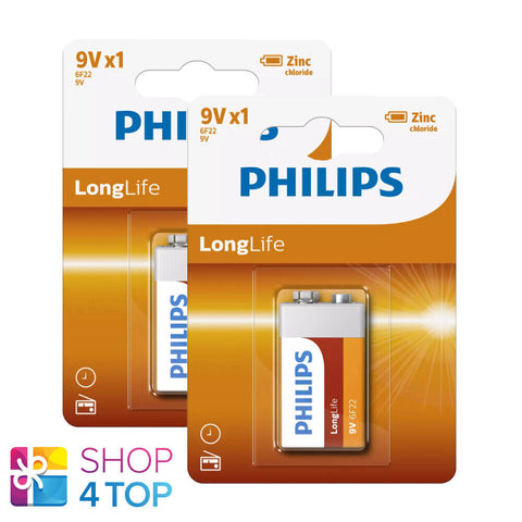 2 Philips Longlife 9V Battery 6F22 Zinc Chloride Batteries 1604D 1Bl 2024 11