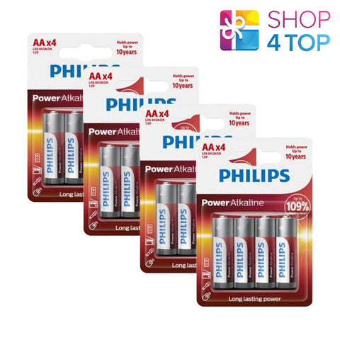 16 Philips Power Alkaline Aa Batteries Mignon Lr6 1.5V Blister 4Bl Exp 2031 NEW