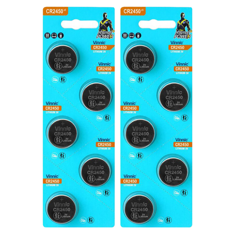 10 Vinnic Cr2450 Lithium Batteries 3V Coin Cell Dl2450 Ecr2450 2450