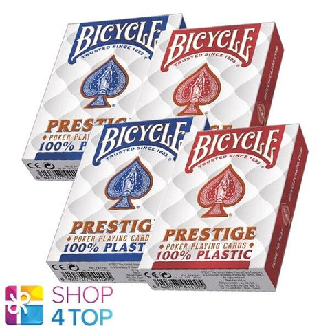 4 Decks Bicycle Prestige 100% Plastic Poker Playing Cards Jumbo 2 Red 2 Blue NEW