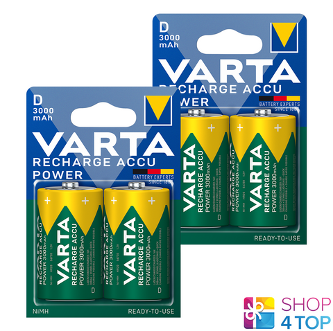 4 Varta Recharge Accu Power D Hr20 Batteries Nimh 1.2V 3000Mah Mono Torcia NEW