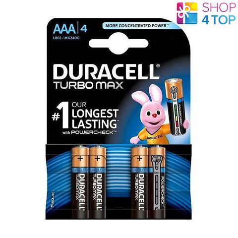 4 Duracell Turbomax Duralock Aaa Lr03 Alkaline Batteries Mx2400 Powercheck NEW