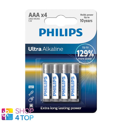 4 Philips Ultra Alkaline Aaa Batteries Micro Lr03 1.5V Blister 4Bl Exp 2029 NEW