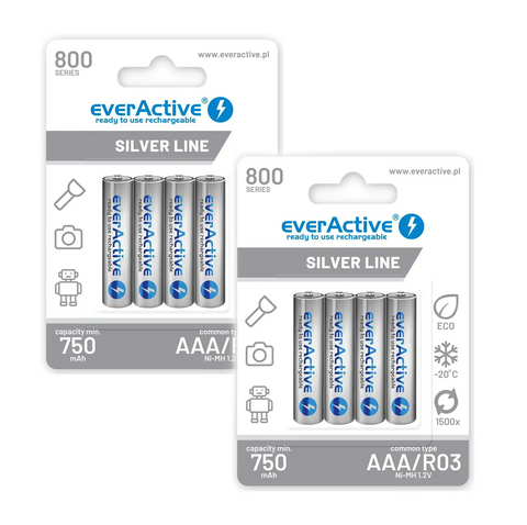 8 Everactive Silver Line Aaa Lr03 Rechargeable Batteries Blister Nimh 1.2V NEW