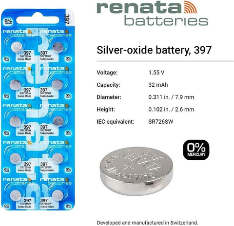 2 Renata 397 396 Sr726Sw Batteries Silver 1.55V Watch Battery 10Bl Made In Swiss