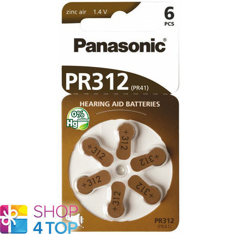6 Panasonic Size 312 Pr41 Hearing Aid Batteries 1.4V Zinc Air No Mercury 2025