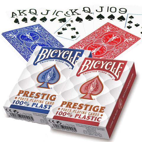 2 Decks: Bicycle Prestige 100% Plastic Poker Playing Cards Jumbo Red/Blue New