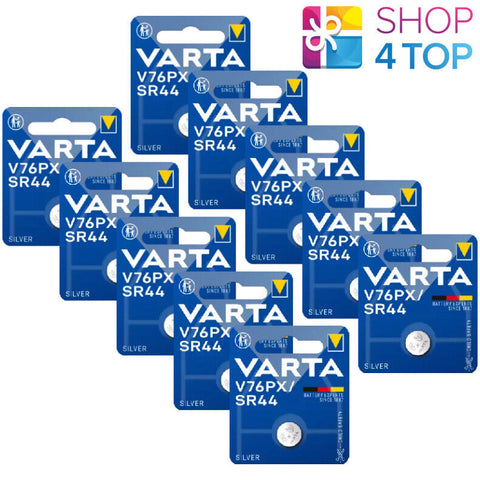 10 Varta V76Px Sr44 Batteries Silver 1.55V Coin Cell Watch 1Bl Blue NEW